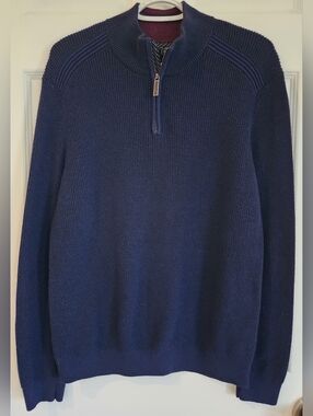 Ted Baker London Navy Blue Sweater Mock Neck Pullover Quarter Zip Men's 4